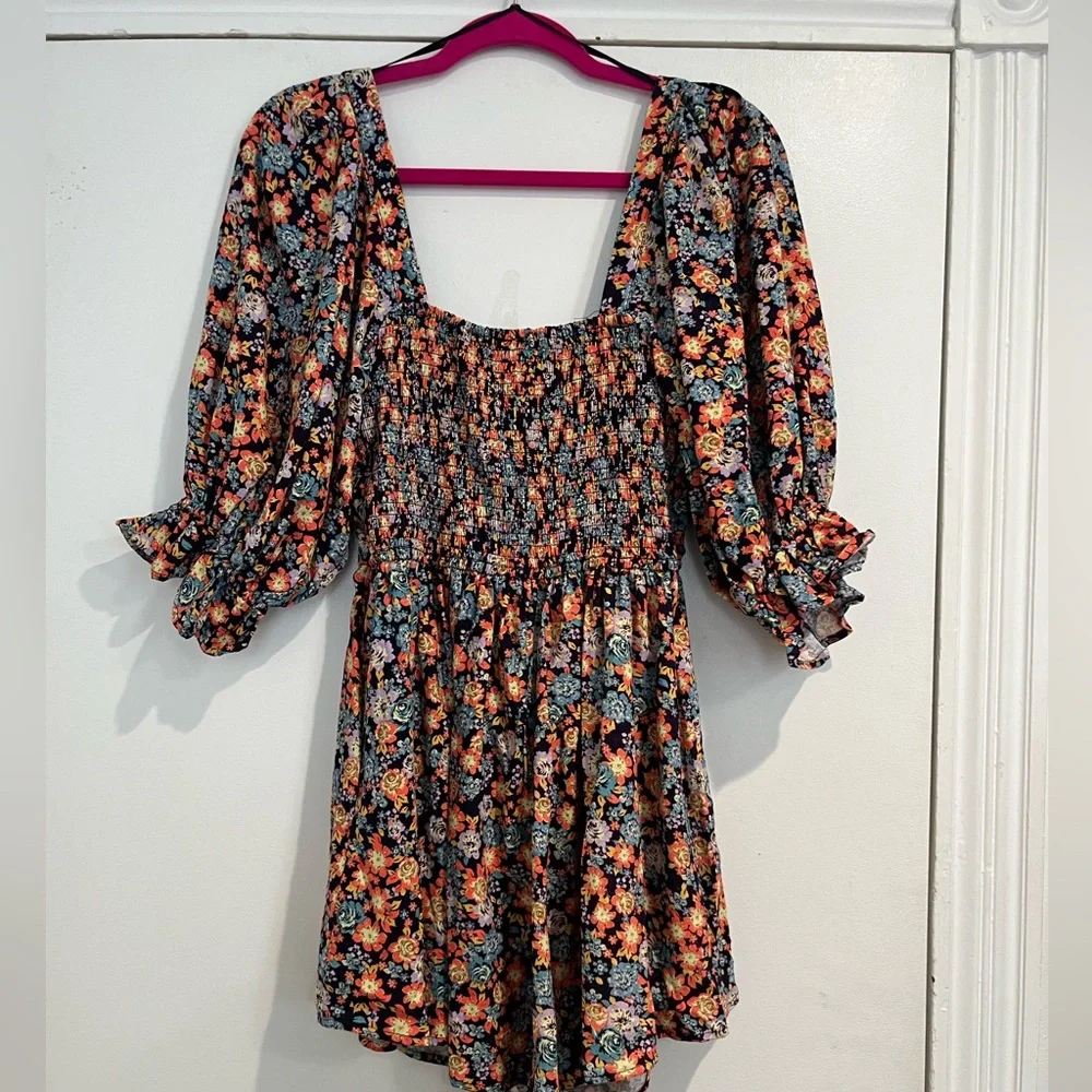 FREE PEOPLE Black Floral‎ SHOW ME LOVE Romper Sz. M